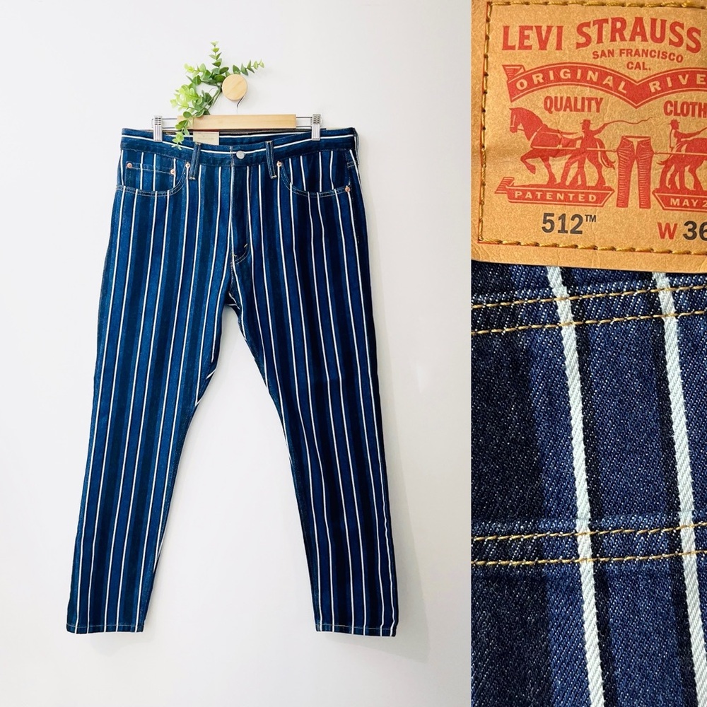 Levi’s NWT 512 Slim Taper Multi Blue Striped Denim Hip Jeans